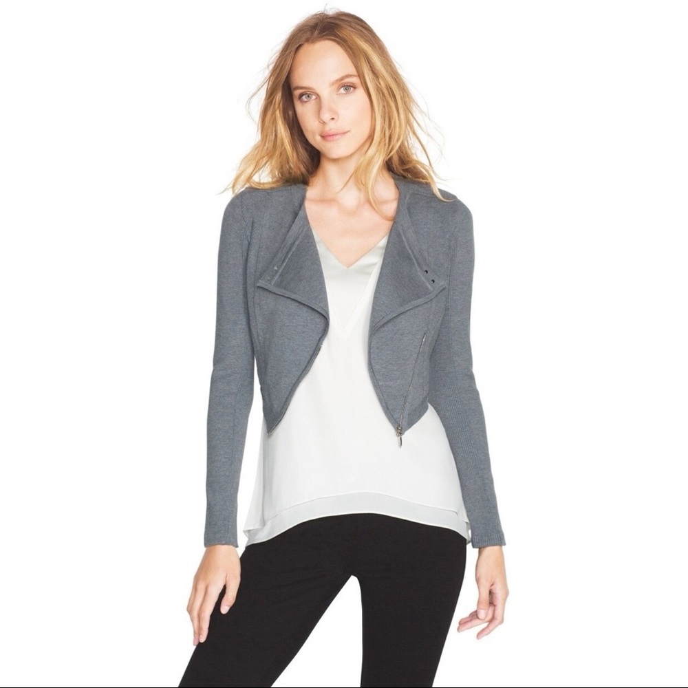 WHBM Gray Cropped Moto Jacket